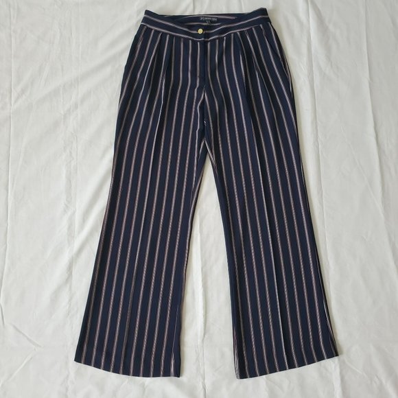 Adrianna Papell Navy Blue Vertical Stripes Pleated Front Dress Pants Size 8 - Picture 12 of 14